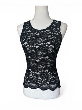 90’s Vintage Victoria's Secret Black Floral Lace Tank Top